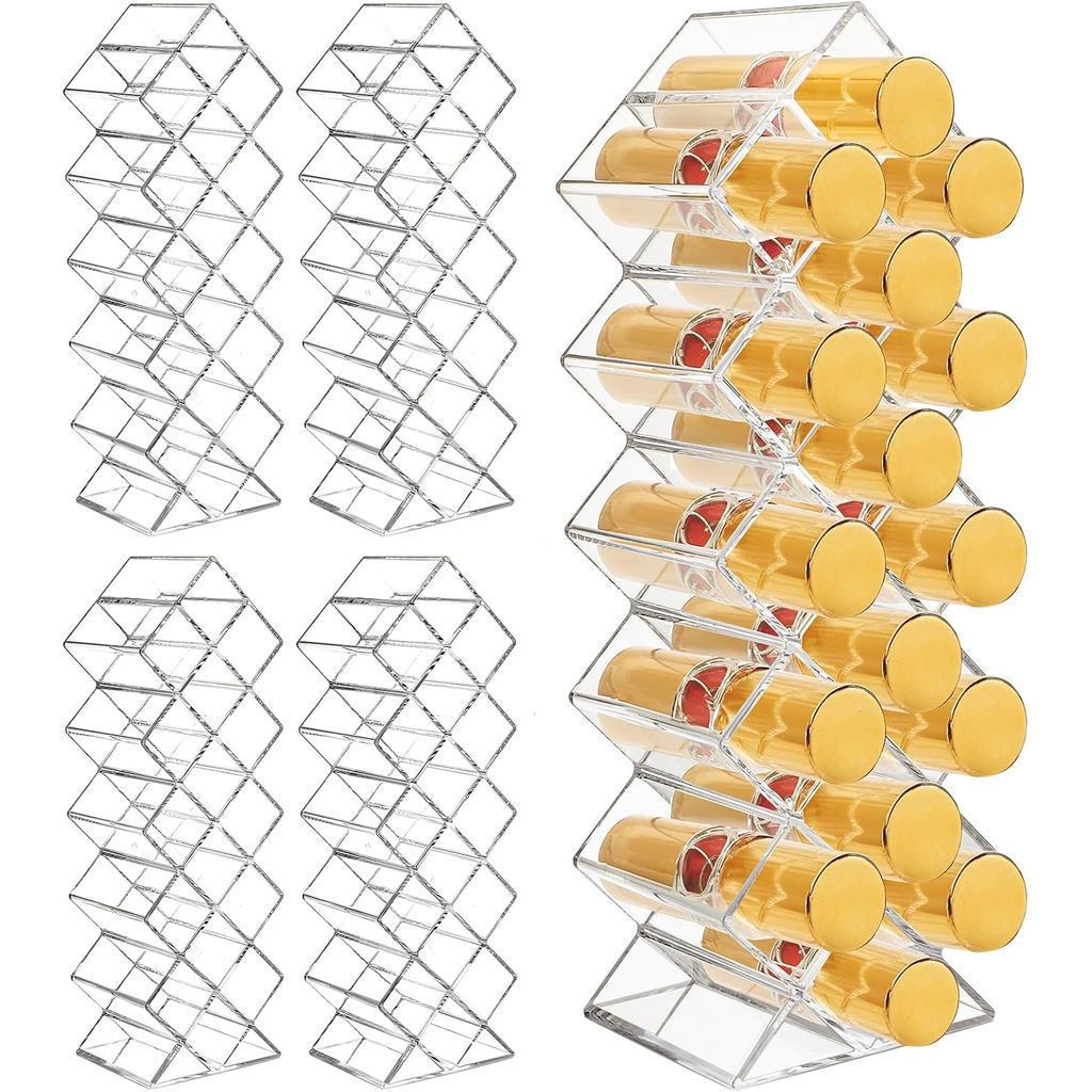 Cedilis 4 Pack Acrylic Lipstick Holder Organizer, 64 Slot Clear Lip Gloss Storage Organizer, Fish Shape Lipstick Display Stand Tower for Cosmetic Makeup and Dresser Display