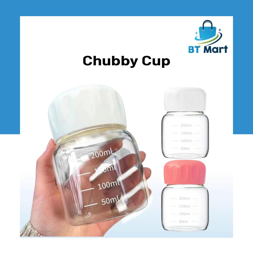 BT Mart [300ml] Cawan Comel Trendy Chubby Glass Shaker Mug Portable Compact Heat Resistant Glass Cup For Daily Drink Use