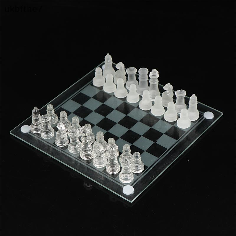 null 1Set Craft Crystal Glass Chess Set Acrylic Chess Board Anti-broken Elegant Glass Chess Pieces Board Game Family Chess Game null