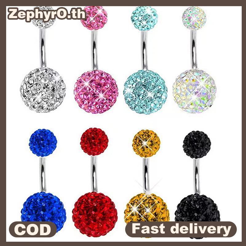 null 1PCS Crystal Ball Belly Button Rings Stainless Steel Zircon Navel Piercing Belly Piercing Cute Navel Bar null