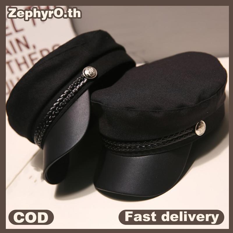 null Leather  Hat  Sailor Hats Flat Top Captain Cap Travel Cadet Hat null