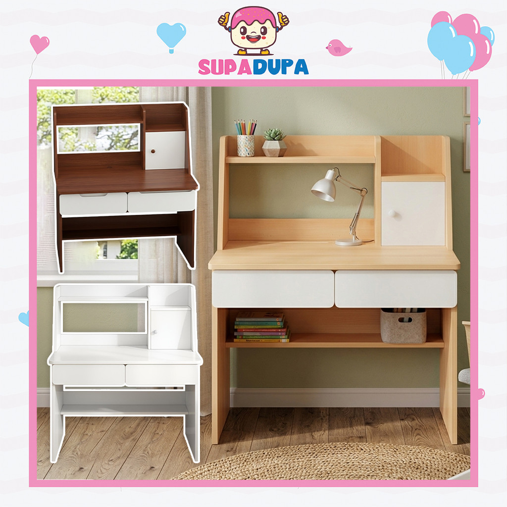 Meja Belajar Modern Student Desk with Bookshelf Integrated Study Table Kids Computer Table Children Learning Desk