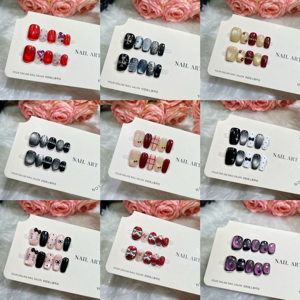 [HANDMADE] Flashing New Year Wearing Nails Pony Temperament High-End Whitening Pieces Fake Nails French Nail Press On Nails Short Kuku Palsu 纯手工穿戴甲 美甲