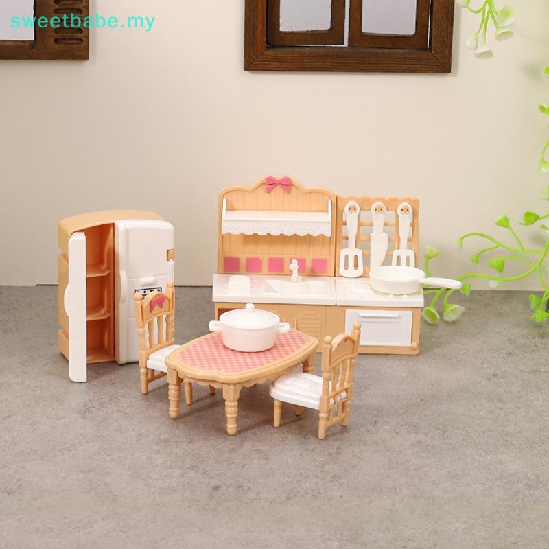 SWEETBABE 1:12 Dollhouse Miniature Double Door Refrigerator Dining Table Furniture Model Decor Toy   MY