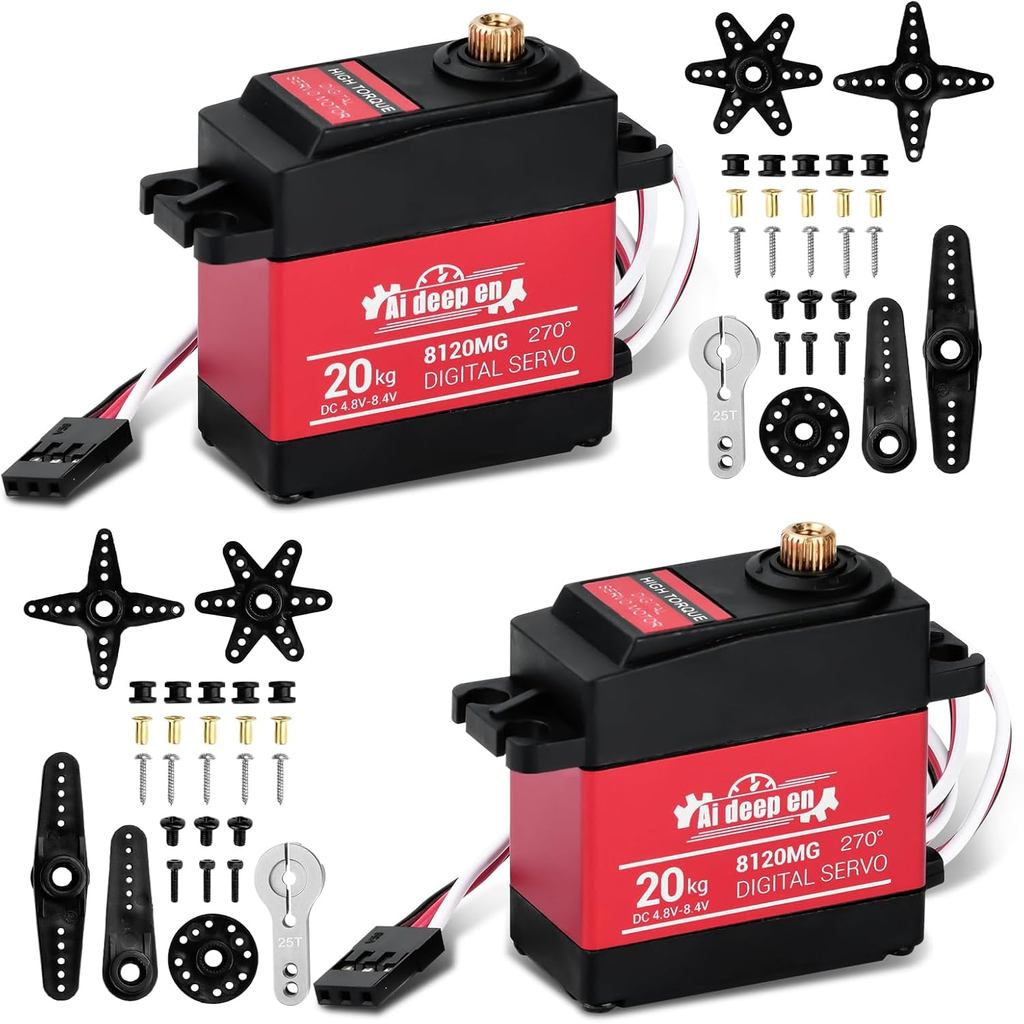 2-Pek Servo RC Tork Tinggi 20KG, Motor Servo 20KG 4.8-8.4V Servo RC Gear Logam Penuh Tahan Air Serasi dengan Kereta RC 1/8, 1/10, 1/12 dengan Horn 25T dan Komponen (270 ° )