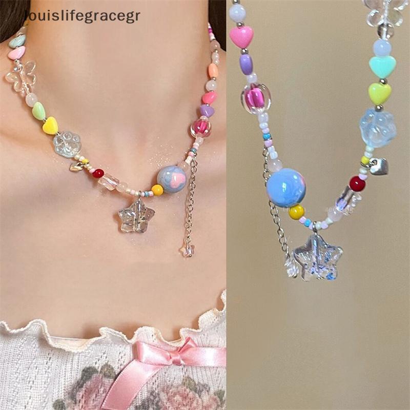 null Fashion Y2K Bohemian Beaded Nelaces For Women Sweet Girl sel Five-pointed Star Pendant Nelace Clavicle Choker Jewelry null