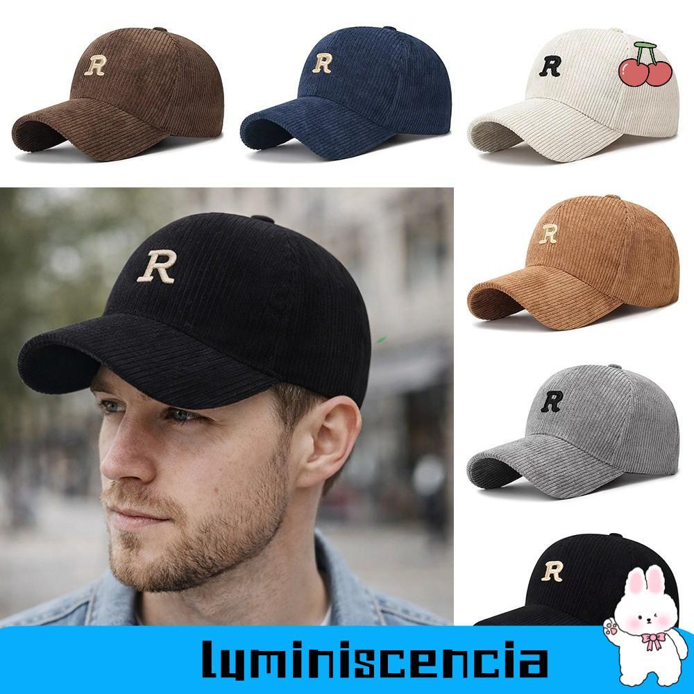 LUMINISCENCIA Corduroy Baseball Cap,  Embroidered 'R' Letter Solid Color Peaked Cap, Fashion Accessory Adjustable Strap Breathable Sunscreen Hat Outdoor Sports