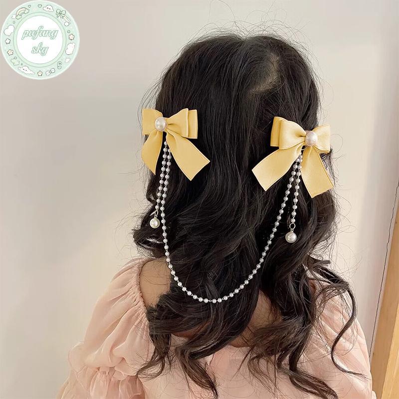 PUSKY Pearl Bow sel Hair Clip Elegant Solid Color Hair Claw Children Princess Hairpins Fashion Beauty Hair Accessories TH