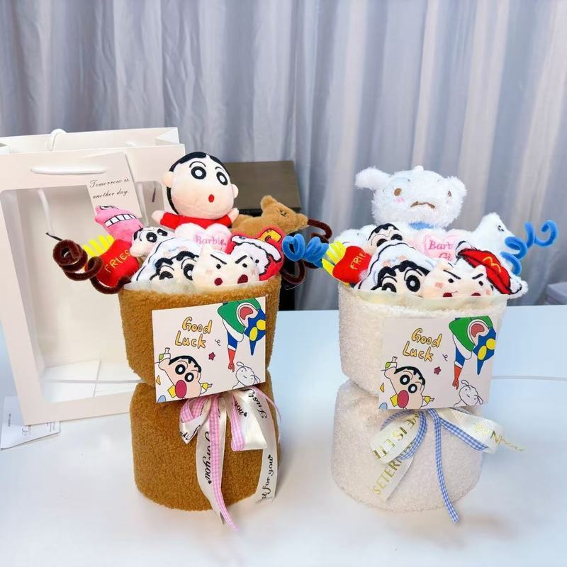 现货 可爱蜡笔小新小白玩偶毛绒公仔花束生日礼物送女生男生教师节Cute Crayon Shin-chan Plush Toy Bouquet Birthday Gift for Girls, Boys, and Teachers' Day3.6