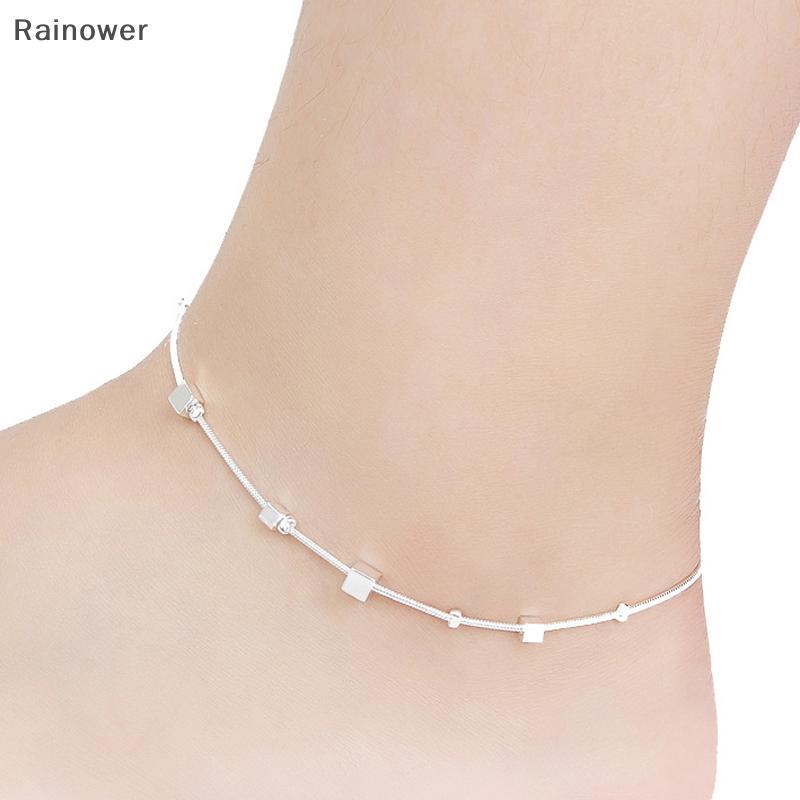 null 925 Silver Plated Cube Chain Anklet Bracelet Barefoot Sandal Beach Foot Jewelry null
