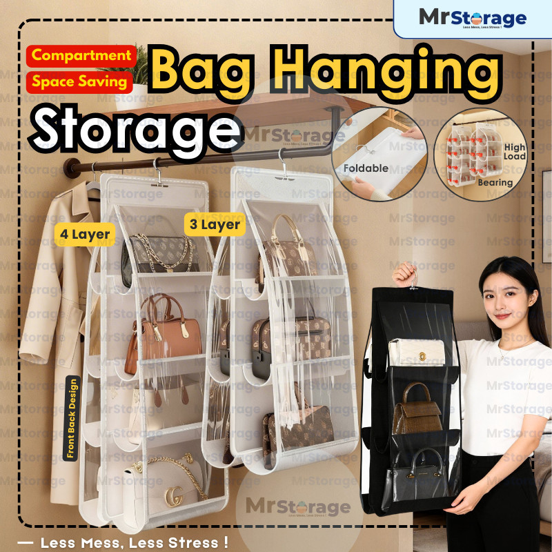 MR.STORAGE Bag Closet Purse Tempat Letak Beg 6/8 Poclets Handbag Storage Hanging Wardrobe Organizer