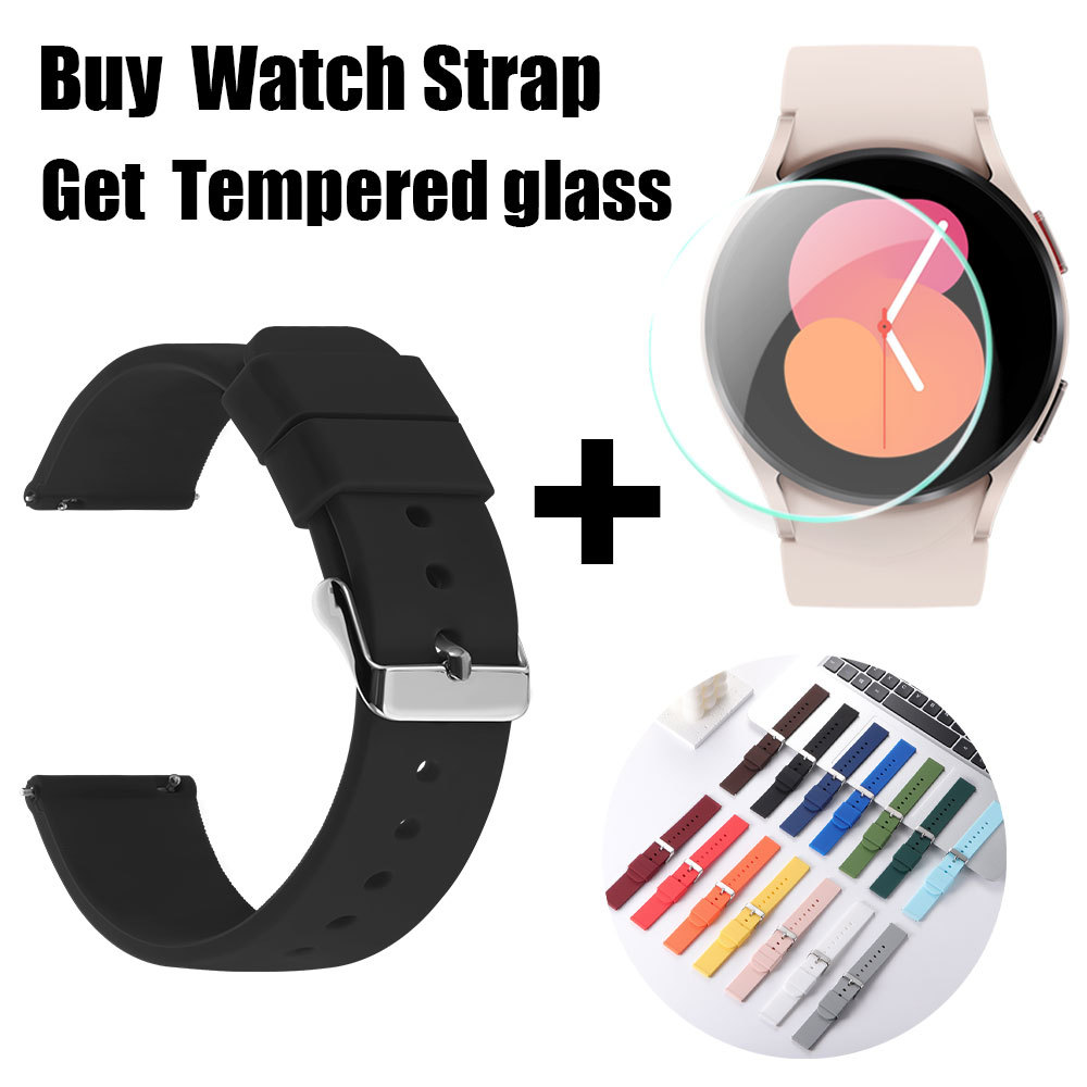 With Tempered Glass - Silicone Quick Release Watch Band for Samsung Watch 6/5 40mm 43mm 44mm 47mm Waterproof Sweatproof Sports Wristband Men Women Universal Watch Strap