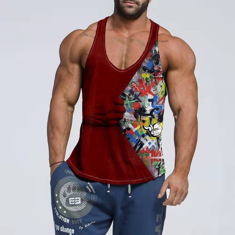Independent Station New Style 3D Digital Printed Men's Vest Fitness Sports Vest Manufacturer Supply Multicolor Supply Order