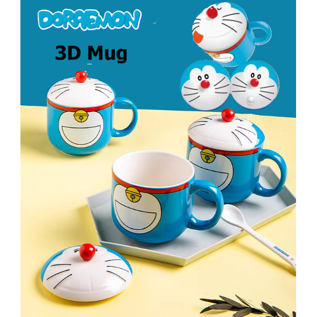 Doraemon Creative Breakfast Cup Ceramic 3D Mug with Lid < 3 Design >