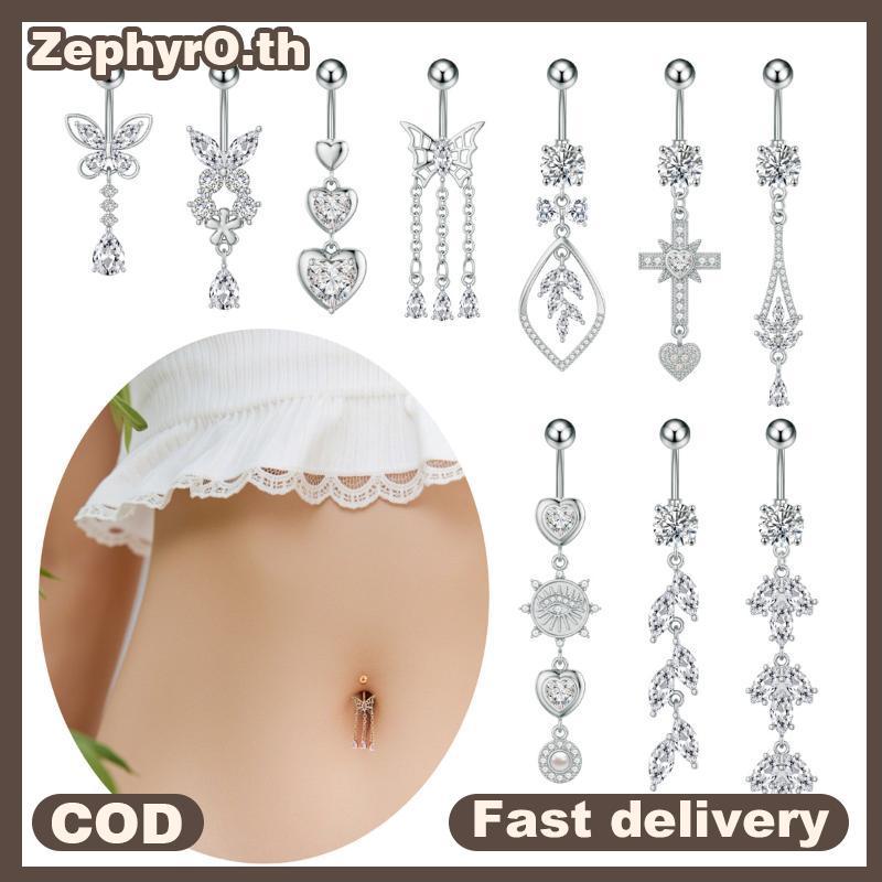 null Fashion Crystal Zircon Waterdrop Pendant Belly Button Ring Butterfly Navel Piercing For Women Beach Body Jewelry null