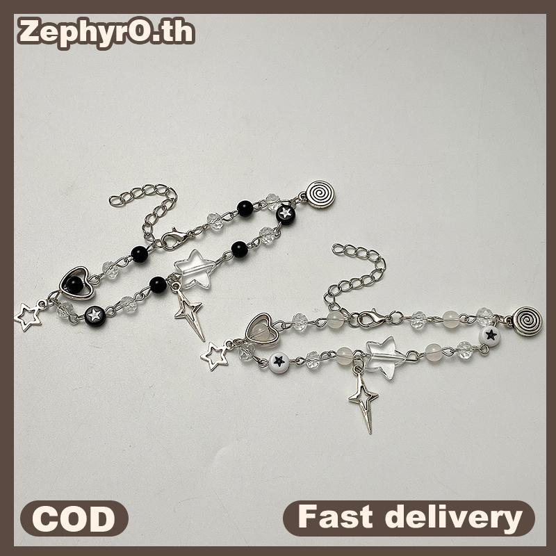 null New Trendy Y2K Couple Bracelets For Women Girl Hollow Pentagram Guitar Pendant Beaded Bracelet Friends Jewelry Gift null