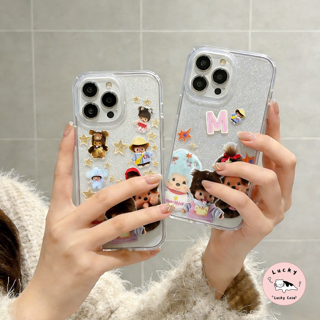 For Infinix Smart 9 8 Tecno Spark Go 2024 20 10 20C Hot 30i 40i 50i Itel A50 Glitter Case Monchhichi M Fashion Style