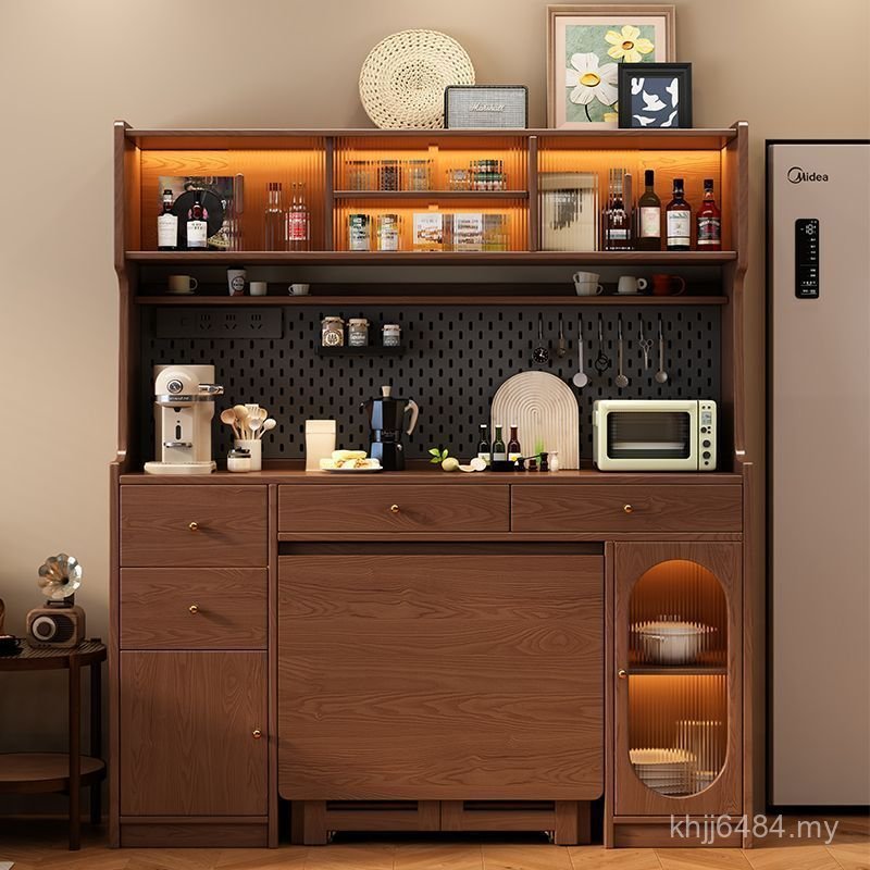 Whole Household Small Apartment Table Cabinet Retractable Dining Side Foldable Back Wall Solid Wood Multifunctional Dining Table Integrated Mobile Table BMCD