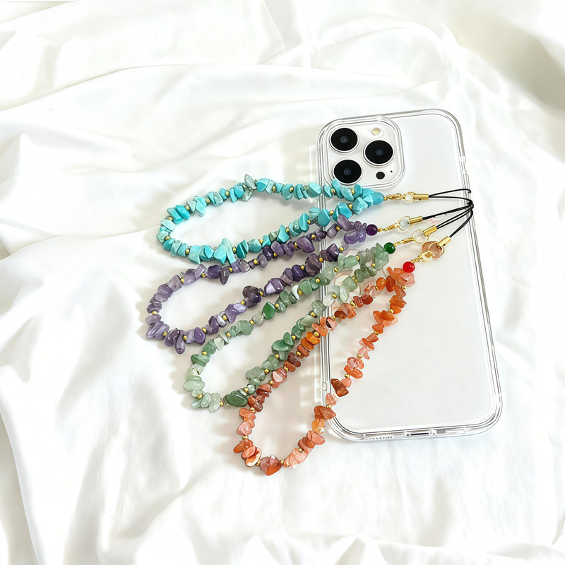 Phone strap phone strap Fashion Mobile phone Lanyard Crystal Agate Rough Stone Beaded Natural Gravel Mobile phone Chain 3.2