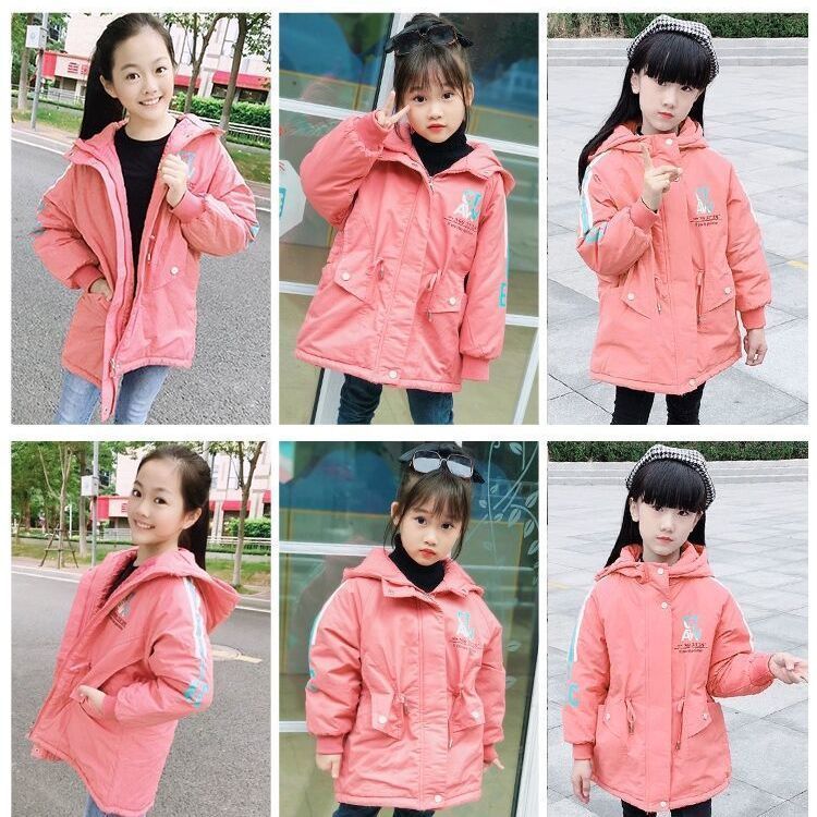 Version Clip Windbreaker Girl 2020 Girls Mid-Length Cotton Style Autumn Winter Winter Thickened Jacket Korean fashion New Style cod Fashionable Children MKBH