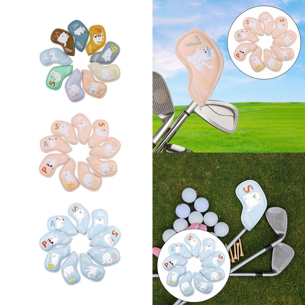 [chiwanji4x] 9x Golf Iron Covers Set Fashion Golfer Sticky Closure Golf Club Headcovers