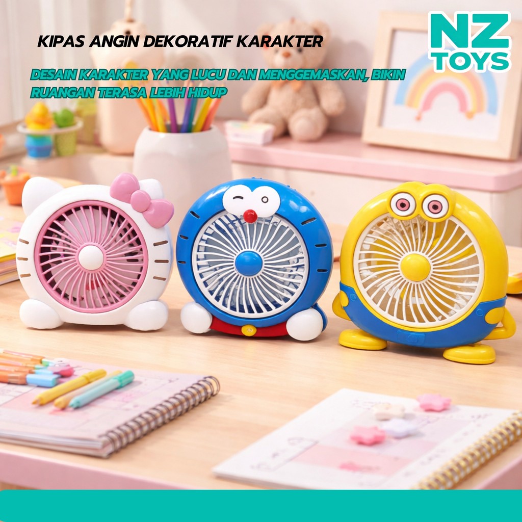 10 Inch Mini Character Fan Electric Table Fan Desk Fan Portable Table Fan Cute Strong Wind Energy Saving Suitable for Home Office Study Table Aesthetic Design Light Practical Easy to Carry