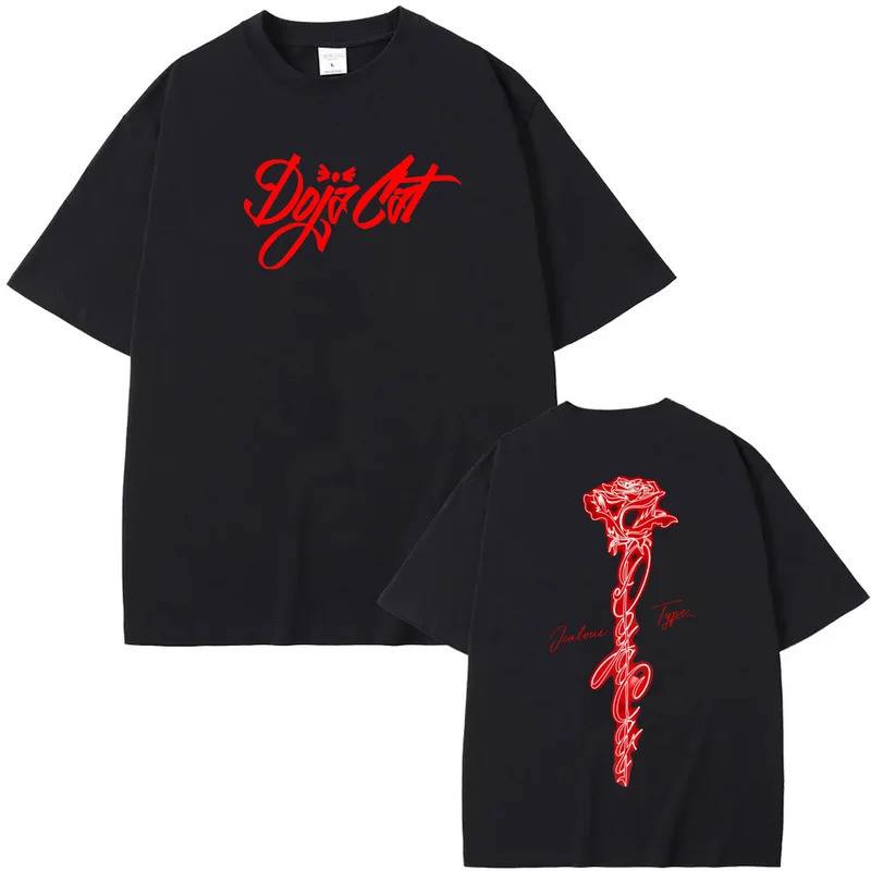 Doja Cat - T-Shirt Jenis Cemburu Lengan Rock Bersaiz Besar 100%Kapas Pakaian Leher Bulat Rapper Amerika Ropa Mujer