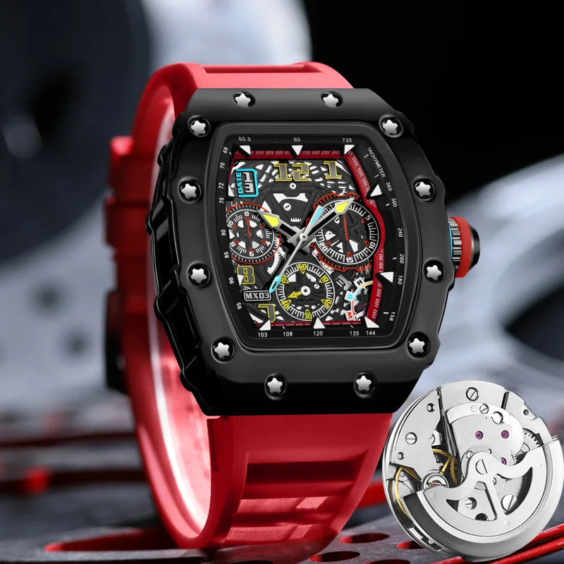 Barrel Hollow Fake Mechanical Watch Men Richard Luminous Calendar Foreign Trade Cross-border Tide Luxury Waterproof Watches