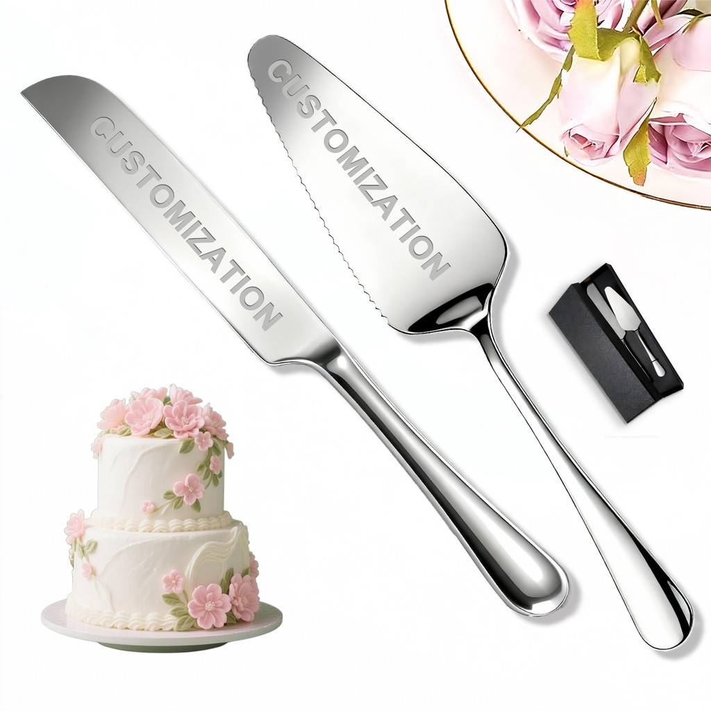【Wedding Cake Knife Set】 Personalized Customized Cake Knife |Golden Cake Knife Set | Silver Cake Knife | Wedding Cutting Cake Utensils | Suitable for Wedding