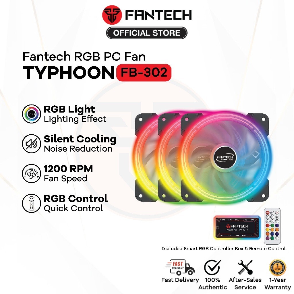 Fantech Typhoon FB-302 Addressable RGB PC Fan | RGB Lighting | Silent Cooling Technology