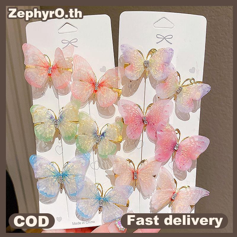 null Random Colorful Butterfly Hairpins Girl Hair Clips Barrettes Women Sweet Hair Ornament Rainbow Headwear Fashion Hair Accessories null