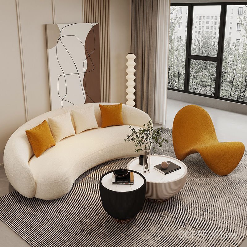 Reception Simple Light Luxury Home Beauty Salon Living Room Office Sofa Lamb Fleece Sofa Chair Sofa Fabric Arc EIZX
