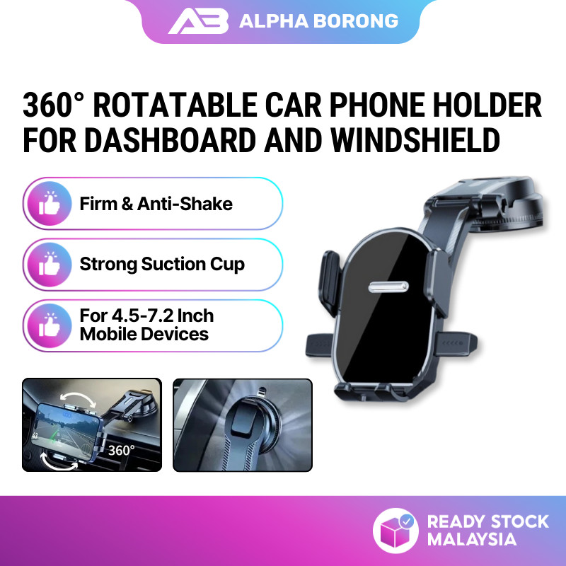 Alpha Borong Phone Holder Long Neck 360 Rotation Flexible Arm Strong Silicone Suction Cup Universal Car Stand 手机支架