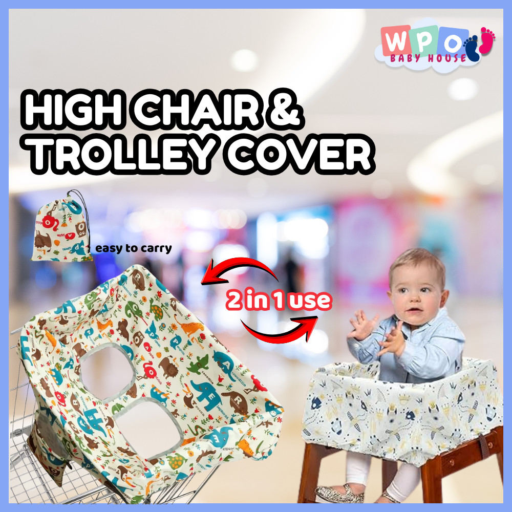 Baby Chair & Trolley Cover High Chair Cover Shopping Cart Seat Cover Washable Waterproof with storage bag