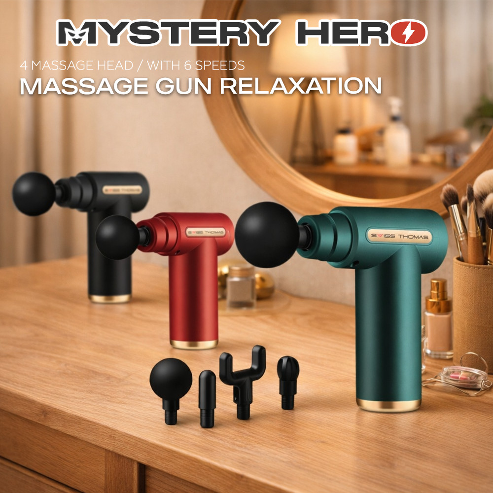 MysteryHero x Swiss Thomas Massage Gun Relaxation 4 Massage Head 6 Speeds LED Touch Screen Percussion Therapy 筋膜枪 按摩枪