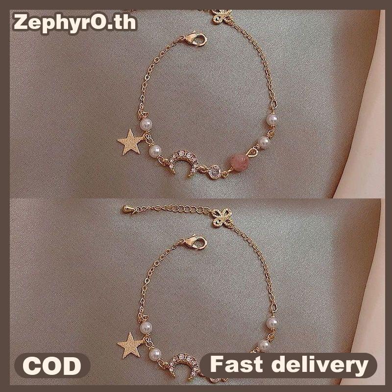 null Fashion Star Moon Zircon Pendant Bracelet Cute Pearl Alloy Bracelets for Girls Party Jewelry Gift FashionZone null