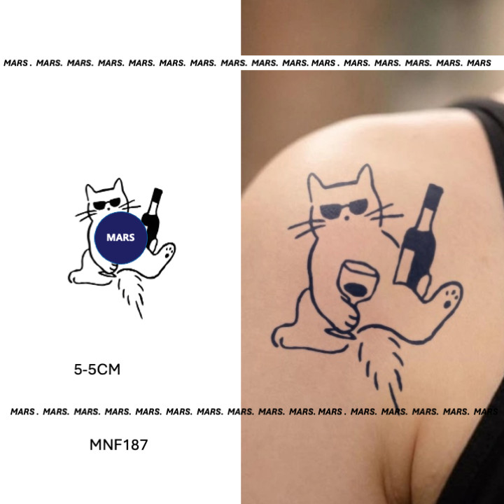 【Mars Tattoo】NEW Technology Magic, Long Lasting 2 Weeks, Semi-Permanent tattoo,Temporary Tattoo, tattoo sticker, Fake Tattoo,"Resting Cat", MNF187