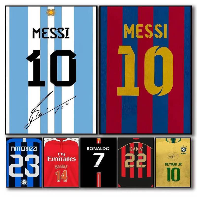 Football Signed Jersey L-Lionel M-Messi HD Poster No Frame Canvas Painting Coffee House Bar Room Wall Decor