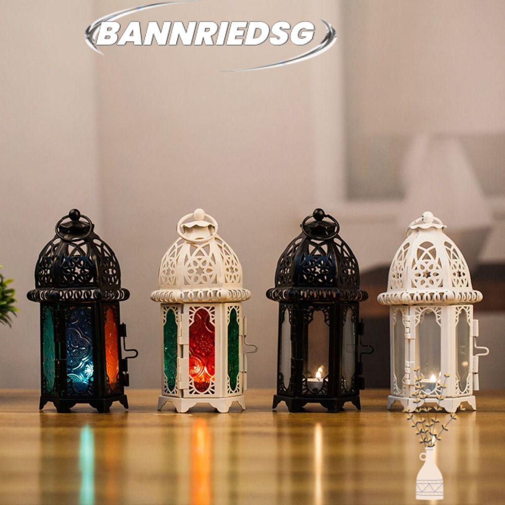 BANNRIEDSG9895Y Moroccan Candlestick, Transparent Glass Hollow Pattern Candle Holder, Lightening Metal Home Decoration Desktop Ornament Candle Lantern Coffee shop