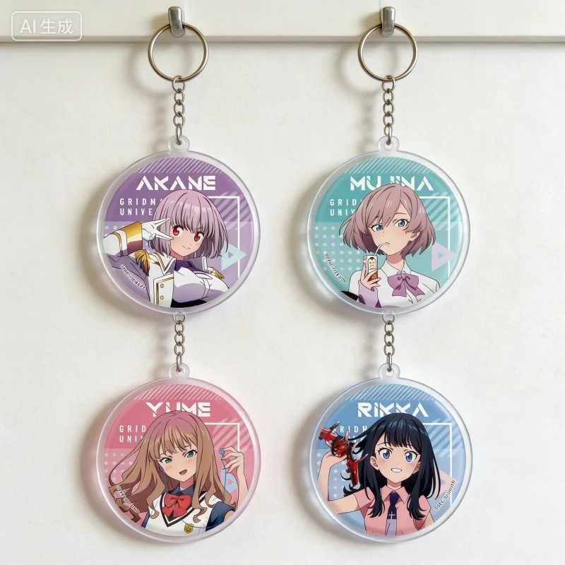 Anime Gridman Universe Rikka Takarada Akane Mujina Yume keychain round mica backpack decoration accessories beautiful collectible gifts