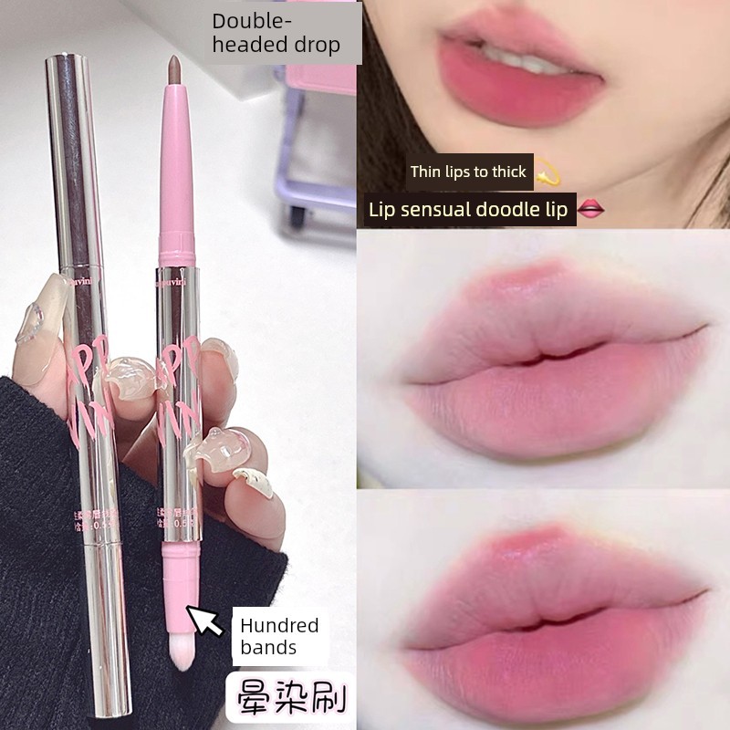 lip liner Rahsia bibir bip! Pelapik bibir, sikat bibir berkepala dua, sebatan ulat sutera, gincu garis besar berbentuk bibir tiga dimensi