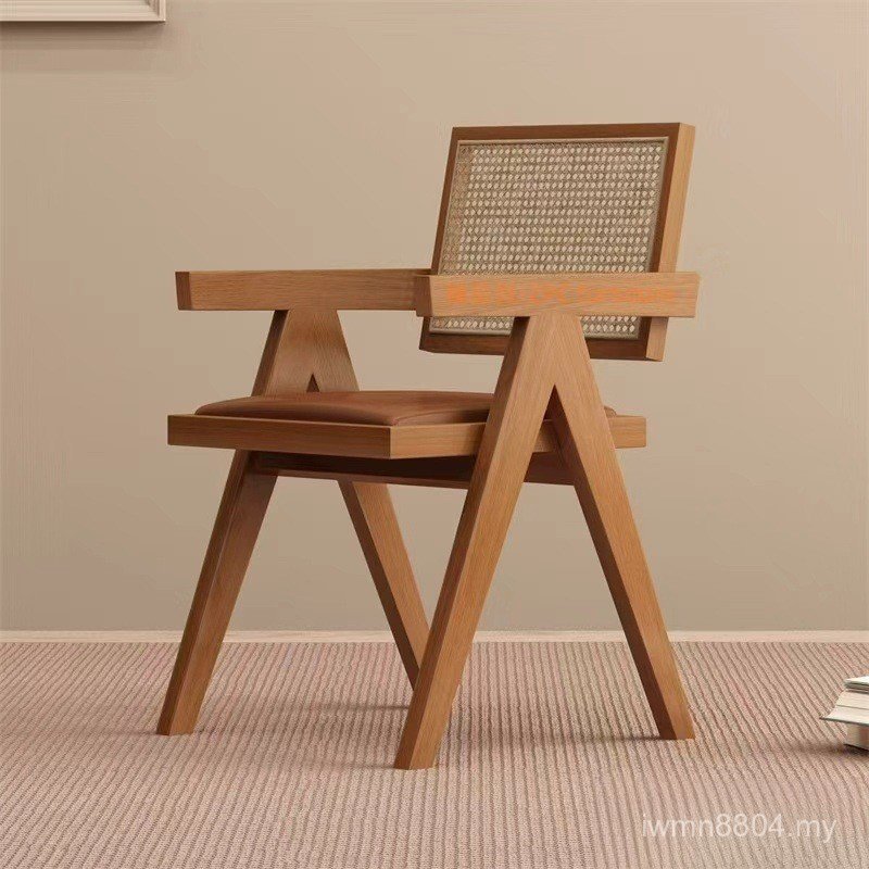 Household Rattan Balcony Chair Chair Nordic Chair Dining Table Chair Thickened Leisure Chair Solid Wood Back Chair Japanese Style Gar RN7P