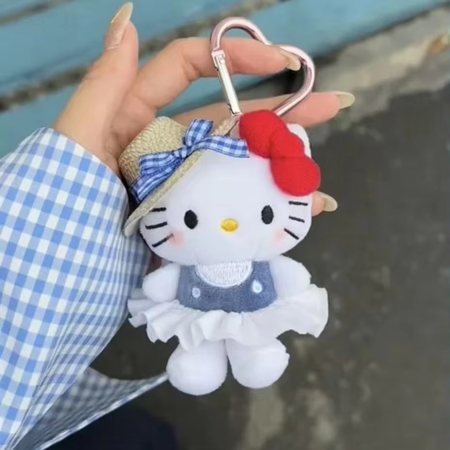 Sanrio Hello Kitty Peripheral Doll Keychain Cute Fashion Sunglasses Kt Cat Keyring Backpack Plush Toy key chain Birthday Gifts