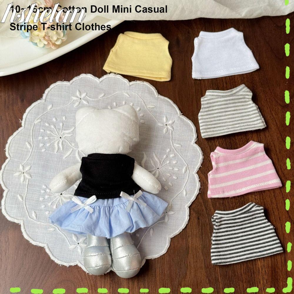 HSHELAA Doll Stripe T-shirt Clothes, Casual Fashion Style Retro Lace Collar Apron, Multi-Styles Mini Cotton Stuffed Dolls Toys for 10~15cm Cotton Doll for 17cm Dolls