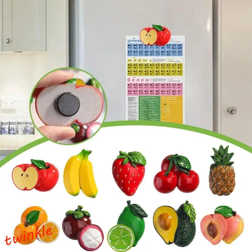 TWINKLE1 3D Fruit Refrigerator Stickers, Magnetic Cute Simulated Fruit Magnetic Stickers, Creatrive Cartoon Fruit Design 3D Resin Food Toys Props