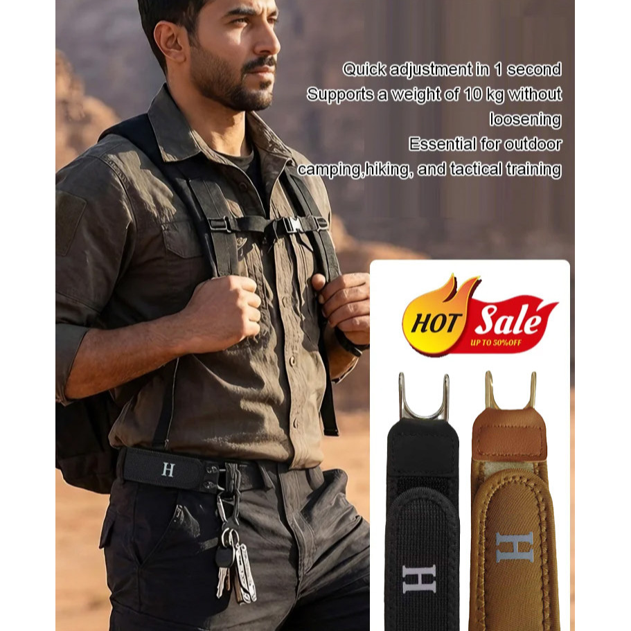 【No Holes Design】JS Quick-Release Military Belt for Men Women, Belt/Adjustable Velcro Belt/Outdoor Gear/Everyday Use