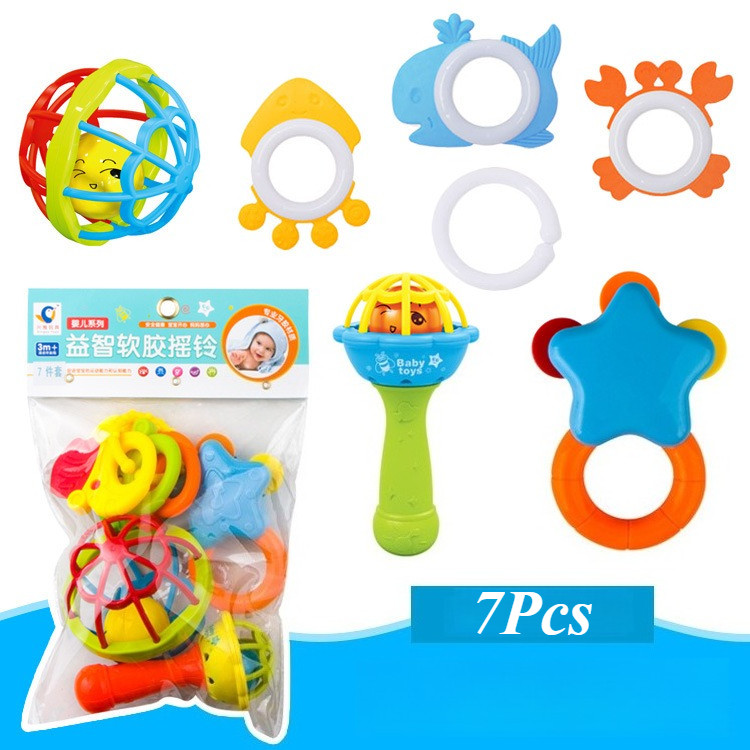 7/10Pcs Baby Rattles Teething Toys Set Infant Sensory Chew Toys for Newborns Kids Safe BPA Free Early Learning Developmental Toy