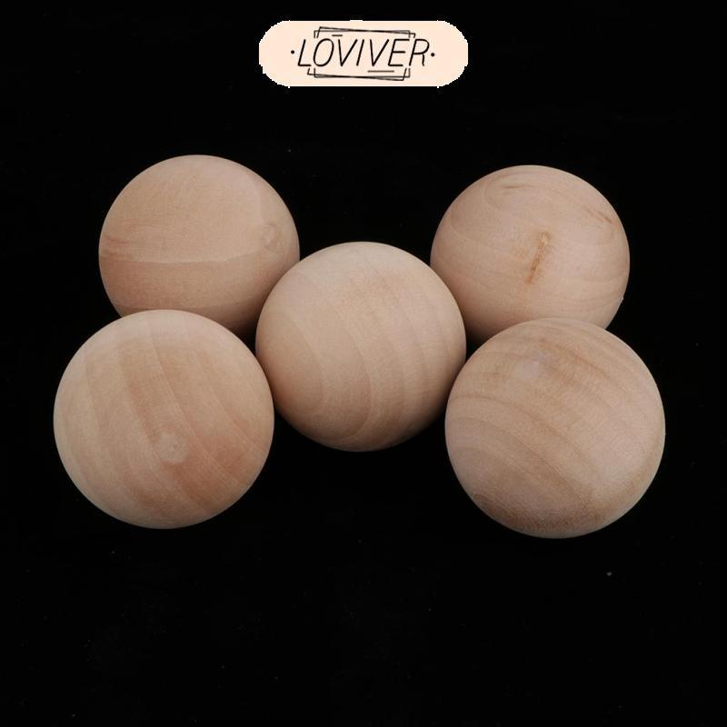[LOVIVER] 5 Pieces Hardwood Balls Solid No Hole Crafts Manufacture Round Ball Handmade