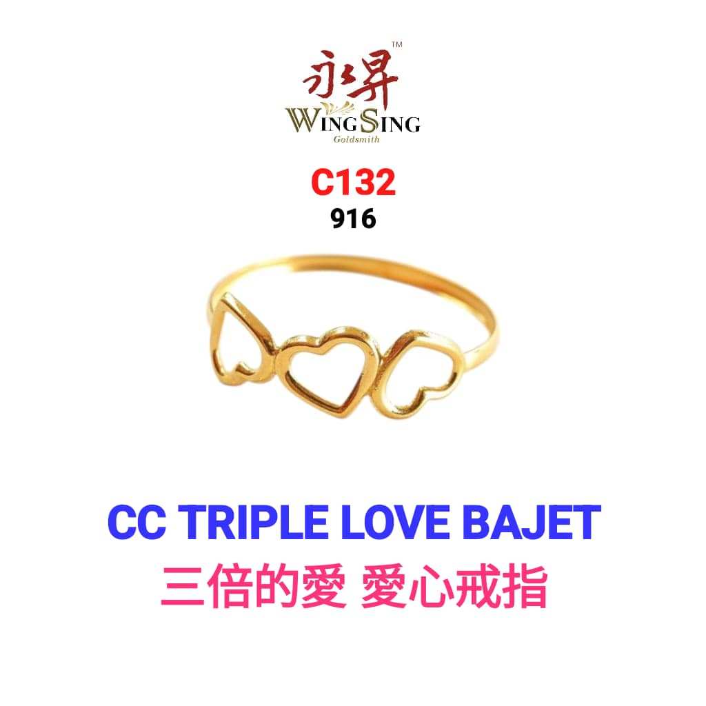 Wing Sing Cincin Triple Love Bajet Tulen Emas 916 三倍爱心戒指 916 Gold Fesyen Love Ring