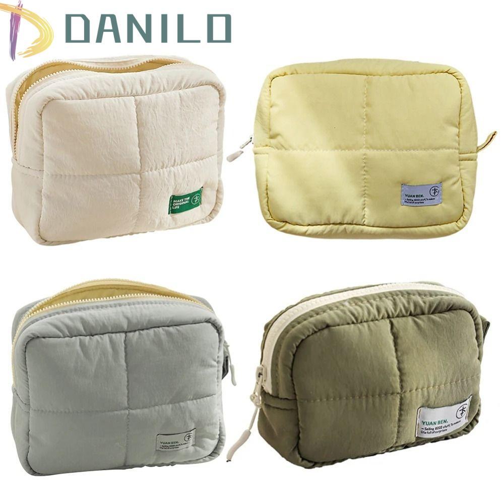 DANILO Makeup Bag, Quilted Square Cosmetic Pouch, Aesthetic Soft Puffer Large Capacity Skincare Storage Bag for Women